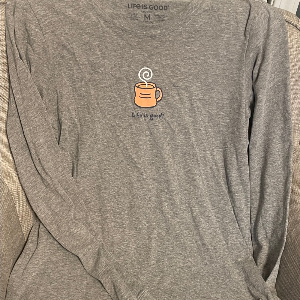 Life Is Good Heather Gray Coffee Graphic Long Sleeve Shirt
